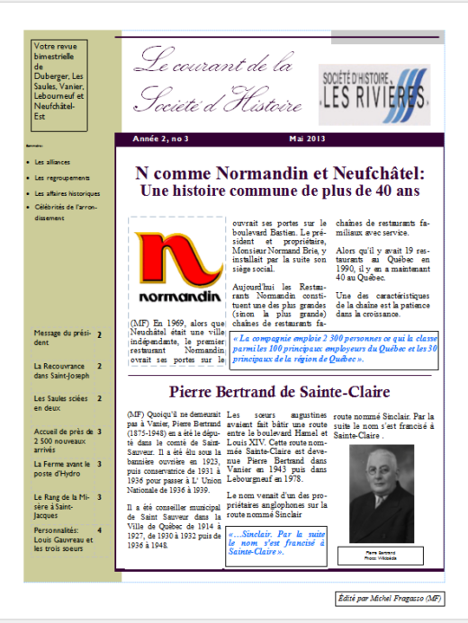 Page couverture du Courant, Printemps 2013