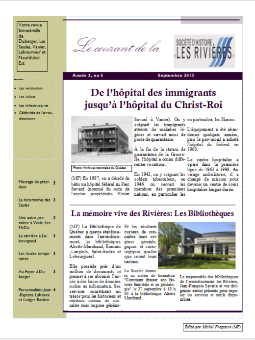 Page couverture du Courant, Automne 2013