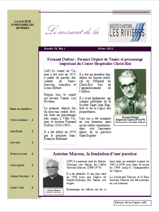 Page couverture du Courant, Hiver 2015