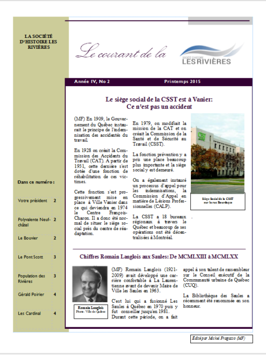 Page couverture du Courant, Printemps 2015