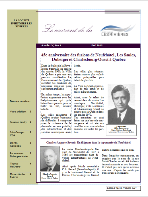 Page couverture du Courant, Été 2015