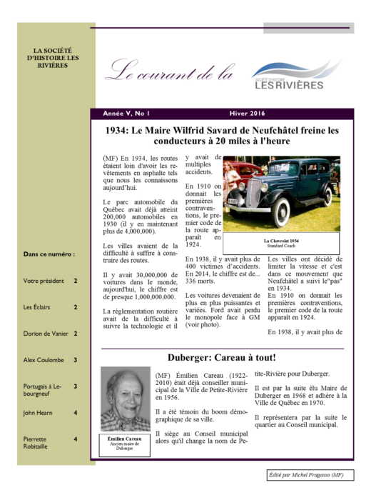 Page couverture du Courant, Hiver 2016