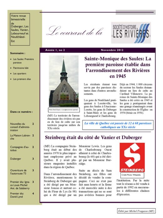 Page couverture du Courant, Automne 2012