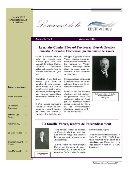 Page couverture du Courant, Automne 2016