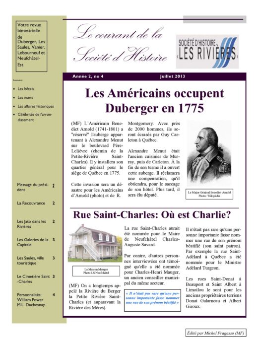 Page couverture du Courant, Été 2013