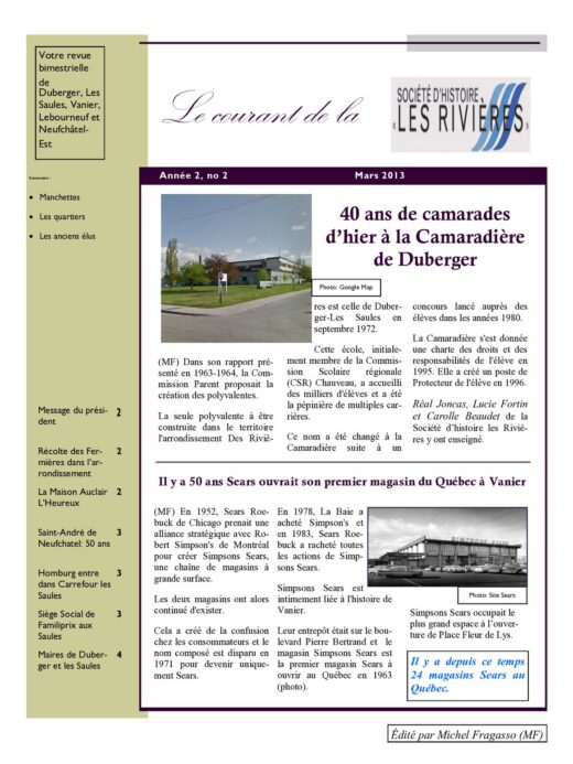Page couverture du Courant, Hiver 2013